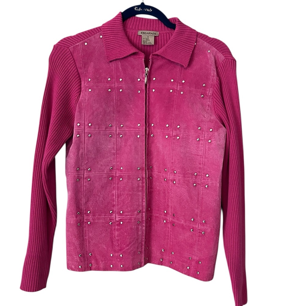 Escapade Studded Suede Knit Pink Jacket Sweater Size M - Picture 3 of 15